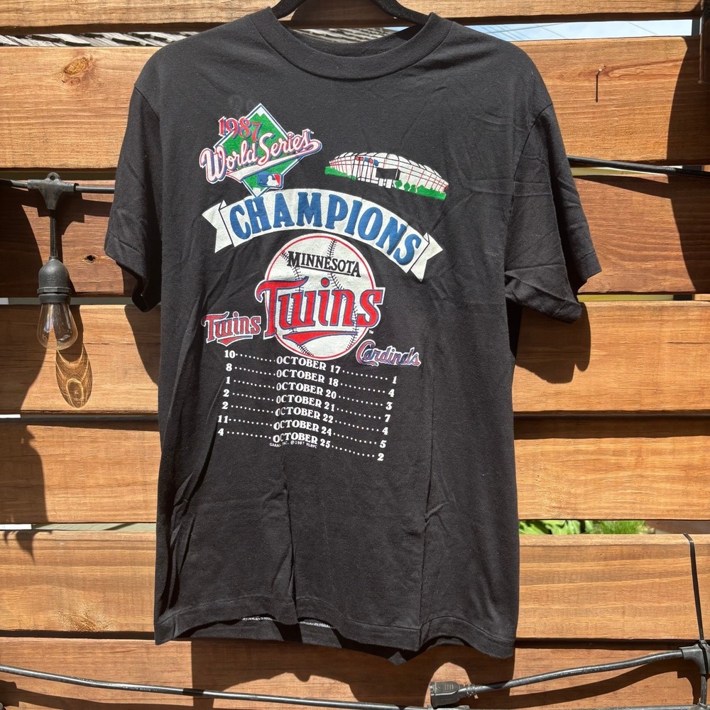 Garan Minnesota Twins T-Shirt Mens XL Black 1987 World Series Champions Vintage